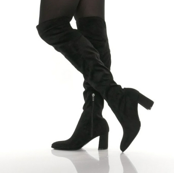NEW Marc Fisher Black Faux Suede Over-The-Knee Boots Narrow Calf - Picture 1 of 15